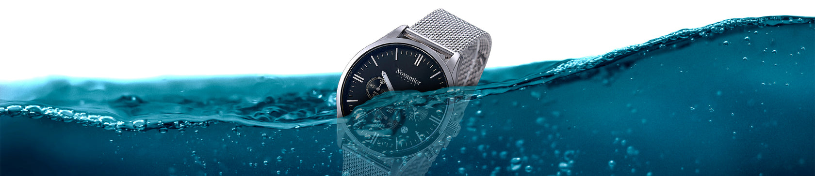 silver watch by Novamier London underwater
